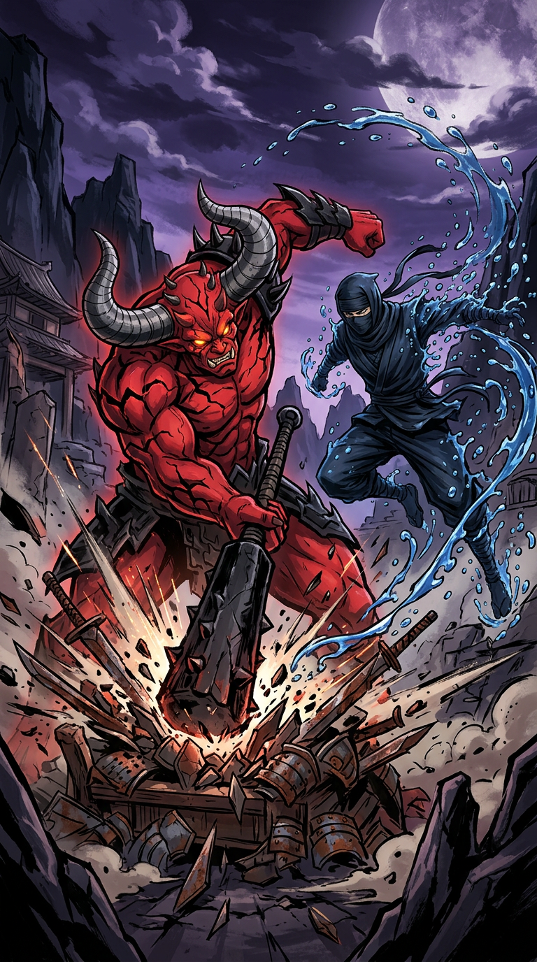 The battle erupts between Hanzo and the Oni