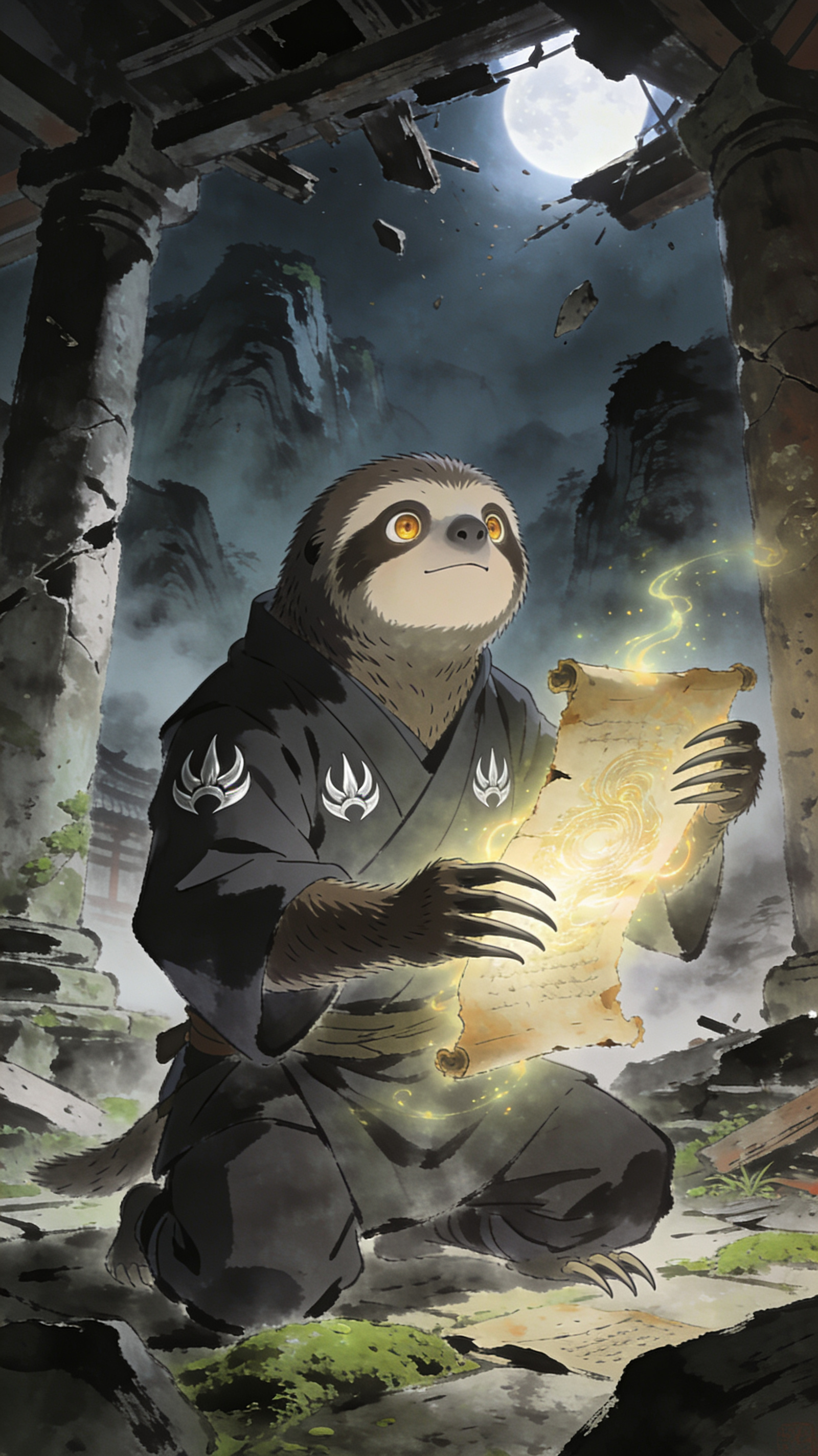 Namake discovers the Hibernate Veil scroll in mountain ruins