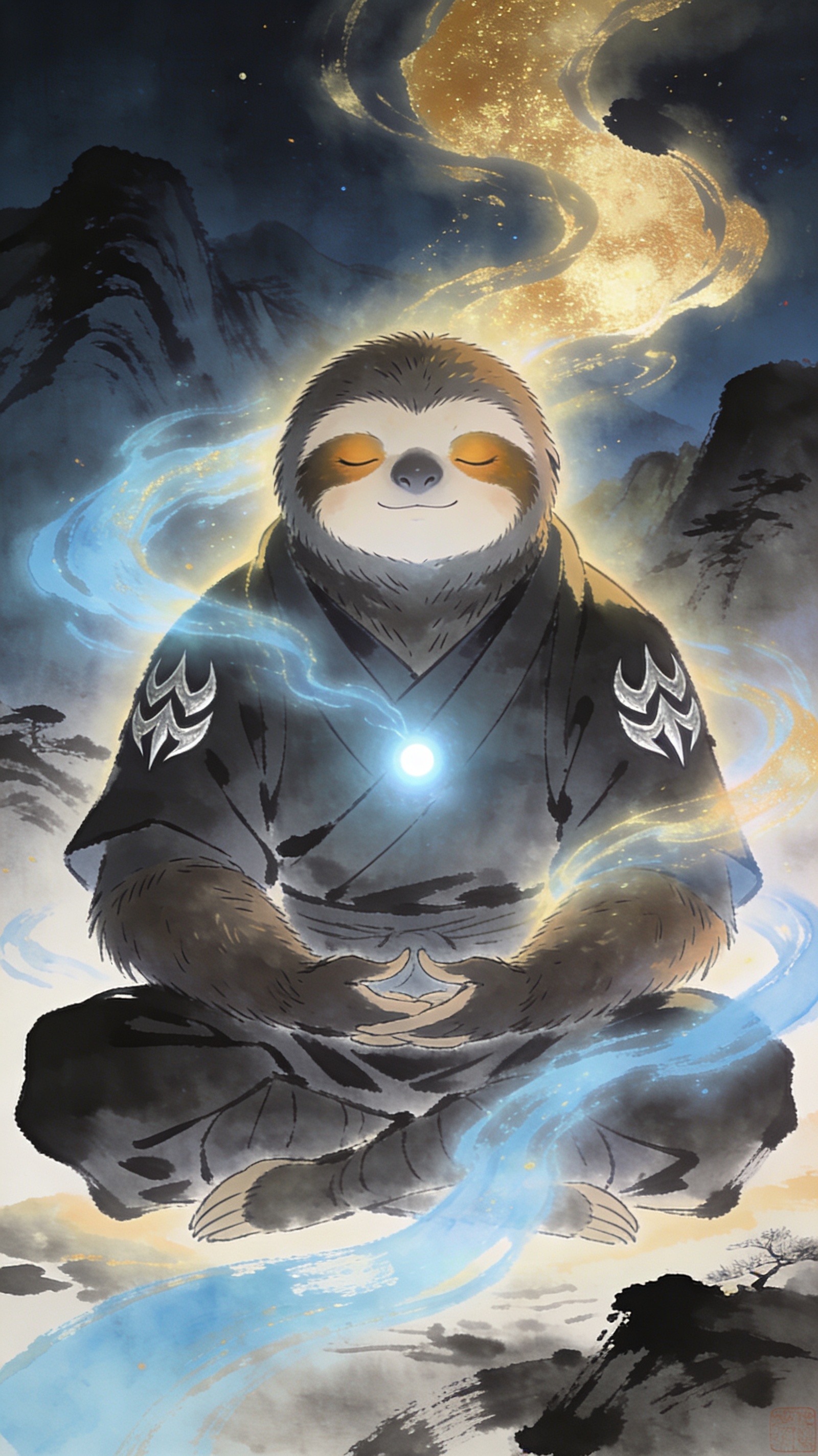 Namake meditating as his spirit aura fades to near zero