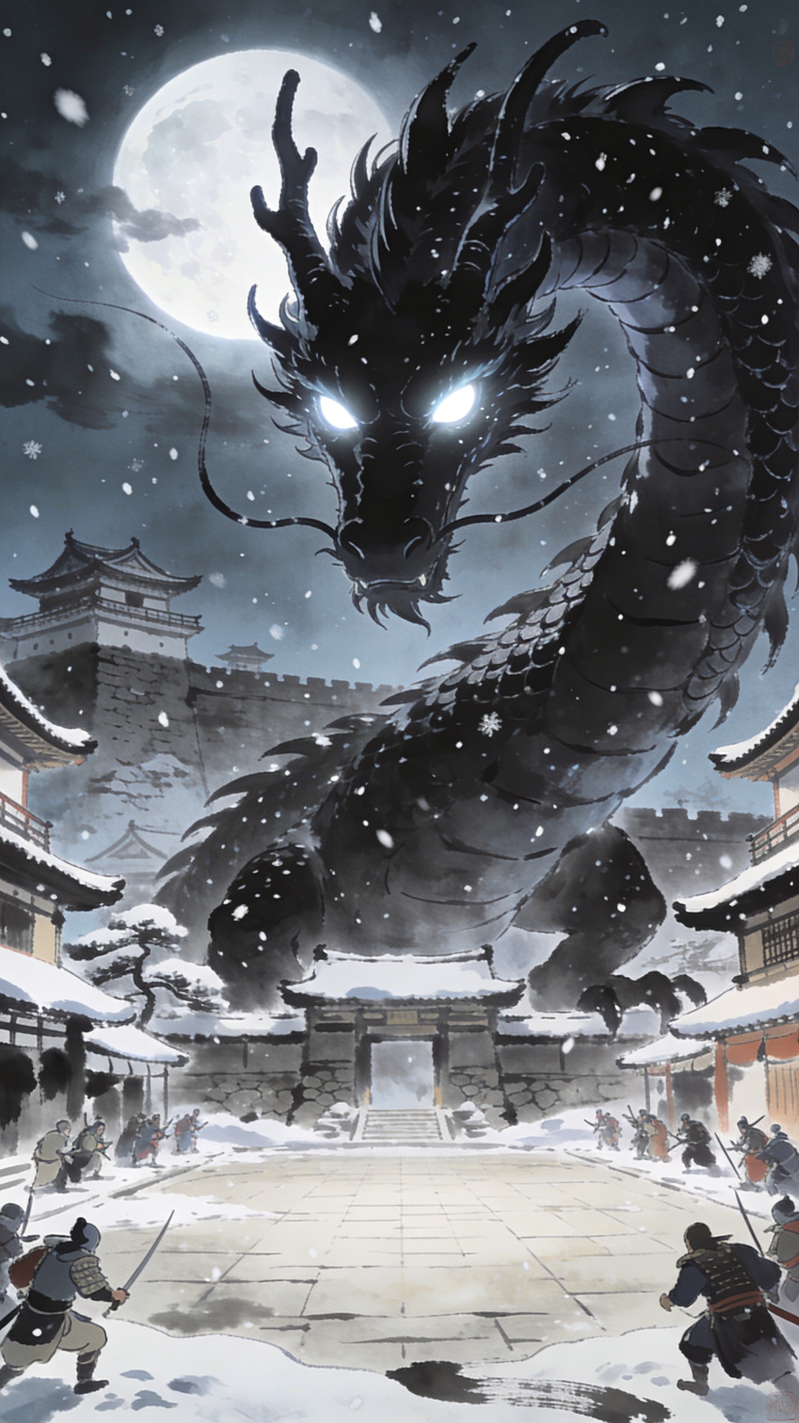 Namake's claws precisely placed at the dragon's throat, spirit energy rippling outward