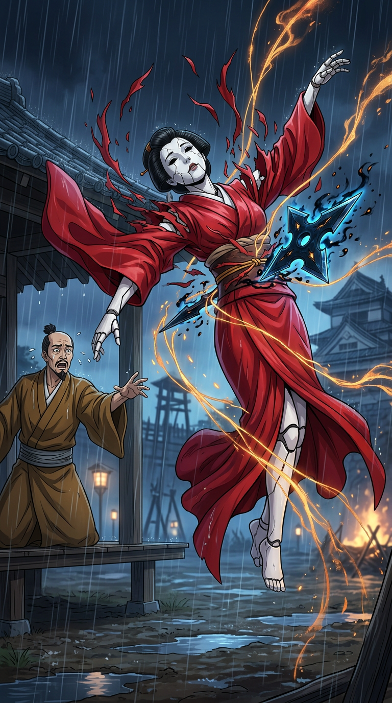 Red Lady puppet being destroyed in battle